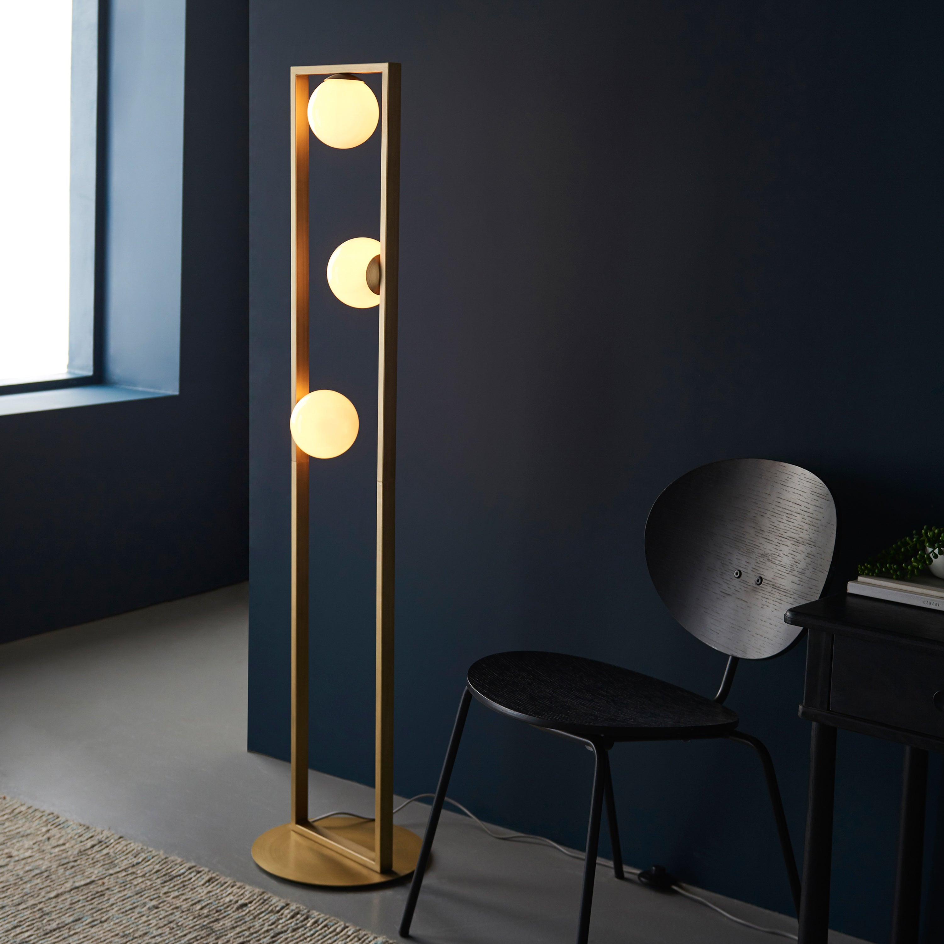 Hagen Brushed Gold Triple Opal Glass Floor Lamp